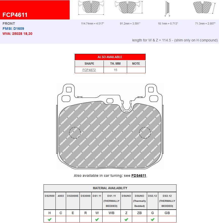 Plaquettes Ferodo DS UNO BMW M3-M4 F8x