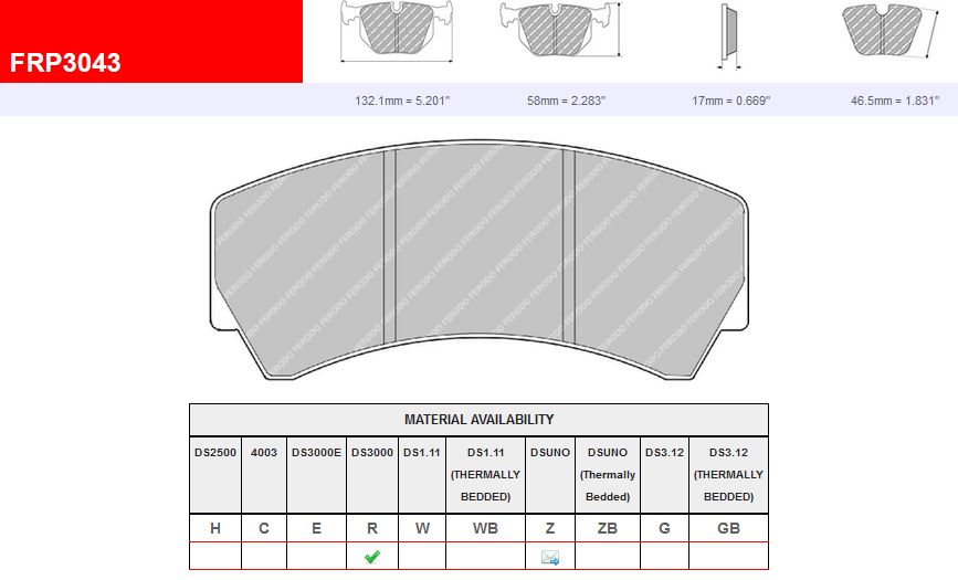 Plaquettes Ferodo DS3000 FRP3043R - AP Racing Pro5000r CP9451