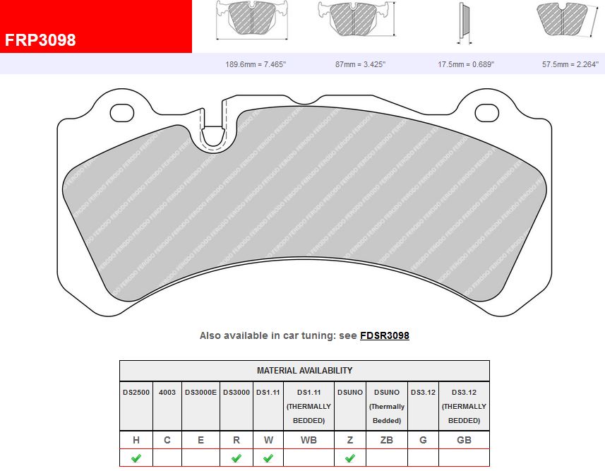 Plaquettes Ferodo DS2500 Brembo GT 6 pistons