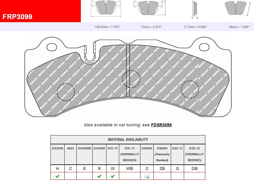 Plaquettes Ferodo DS2500 Brembo GT 6 pistons