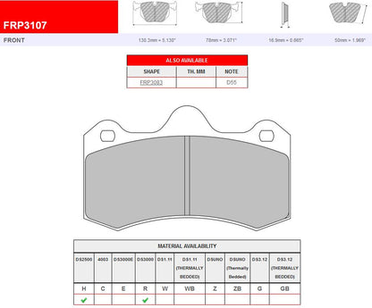 Plaquettes Ferodo DS3000 FRP3107R AP racing 4 pistons CP6600