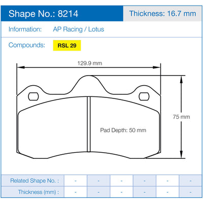Plaquettes Pagid RSL29 8214 - AP racing 4 pistons CP6600