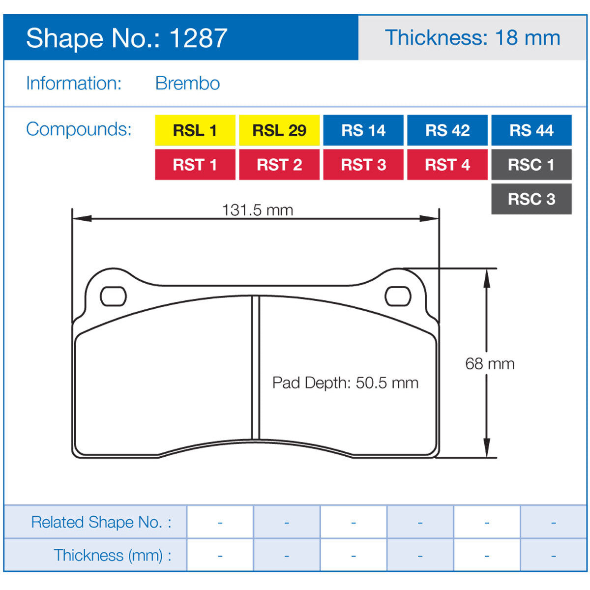 Plaquettes Pagid RSL29  1287 Brembo GT 4 pistons