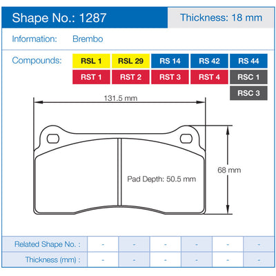 Plaquettes Pagid RSL29  1287 Brembo GT 4 pistons