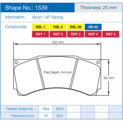 Plaquettes Pagid RSL29 1539 - AP Racing Pro5000R CP9668