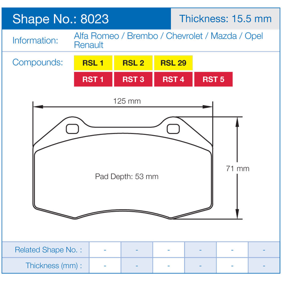 Plaquettes Pagid RSL29 8023 Alcon CAR97 6 pistons